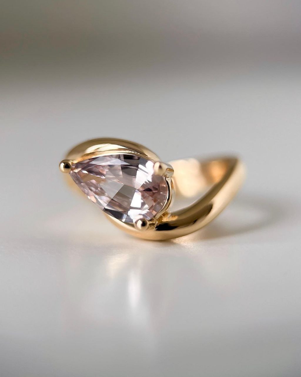Gold Plated Silver Pink Zircon Pear Ring