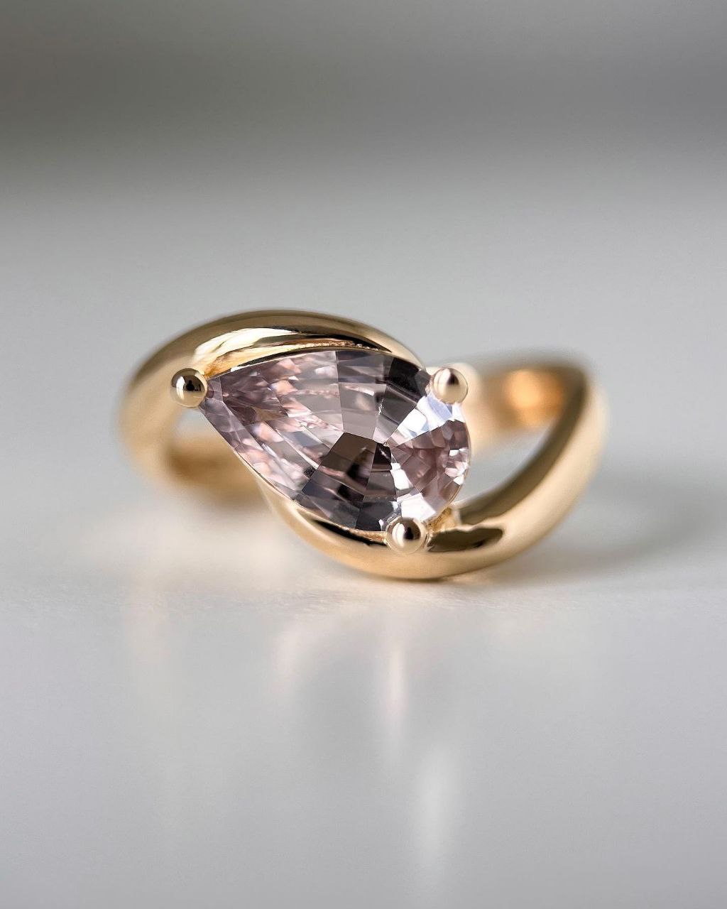 Gold Plated Silver Pink Zircon Pear Ring