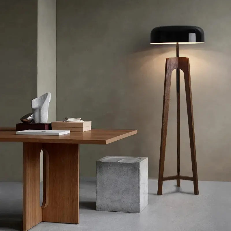 Wooden Black Dome Floor Lamp