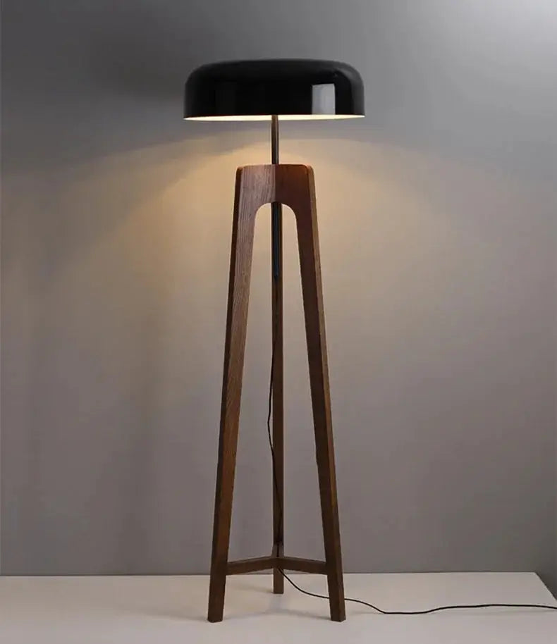 Wooden Black Dome Floor Lamp