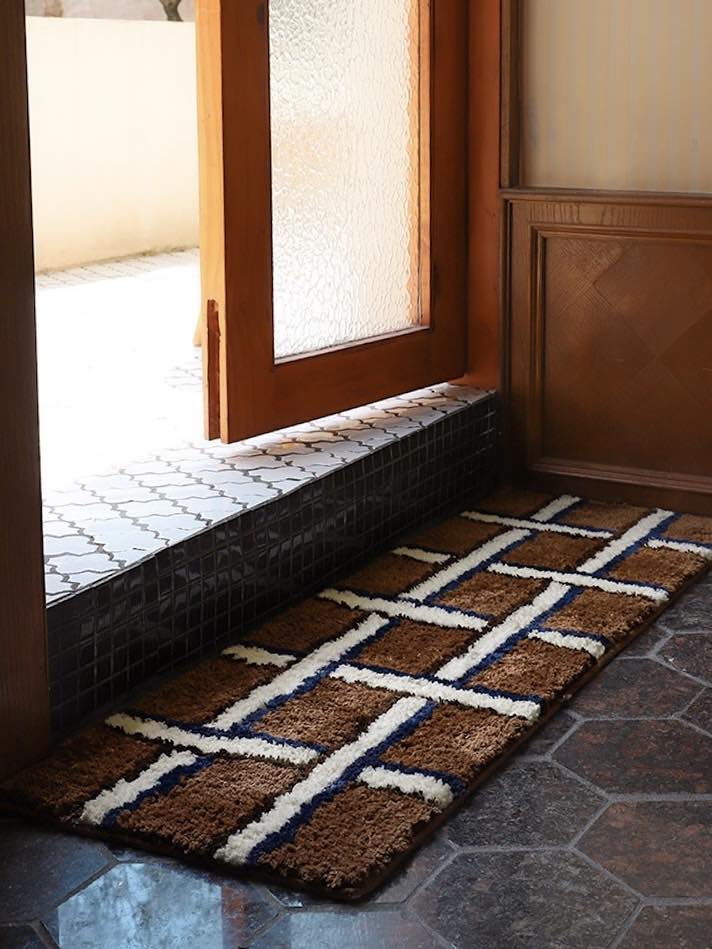 Retro Contrast Checker Bedside Tufting Runner Rug or Door Mat